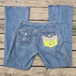 Vanilla Star Jeans Womens 12 Blue Denim‎ Light Flare Bell Bottom Y2K Embroidered